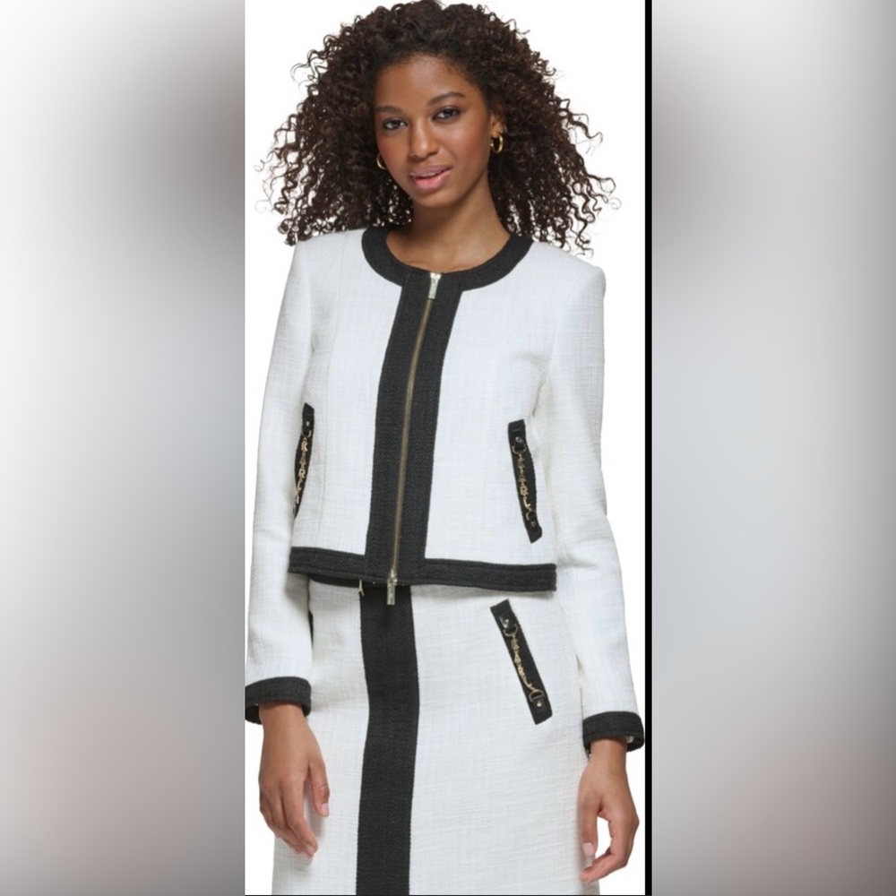 Blazer Top - Karl Lagerfeld White and Black Trim Blazer